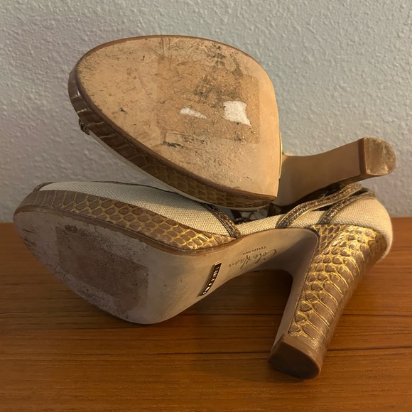 Perfect Summer Heel! Ivory Canvas & Snakeskin Trim Platform Peep Toe (Size 9) - Picture 10 of 10